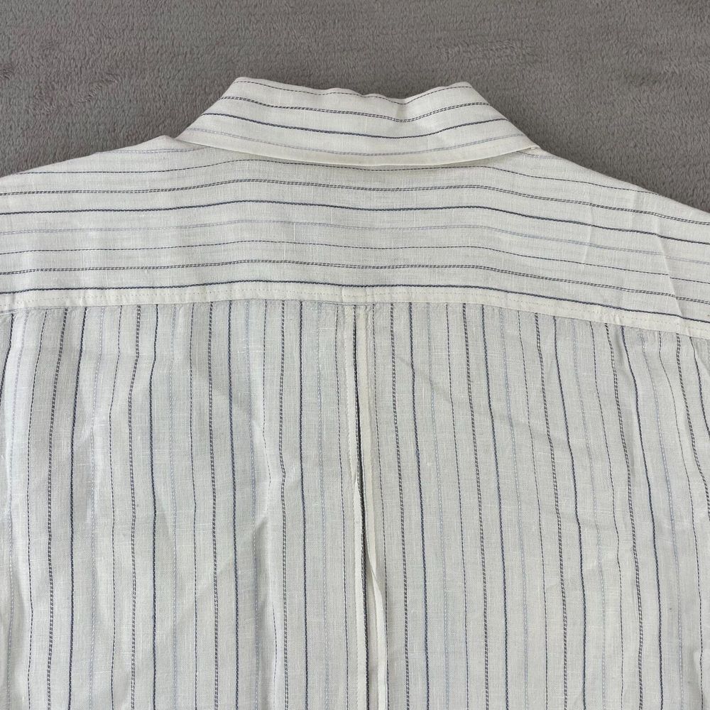 GAP Shirt Men XL White Striped 99% Linen Dual Pockets Short Sleeve Camp Vacation - Picture 13 of 16
